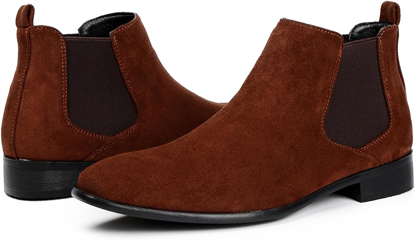 

Мужские замшевые ботинки челси NEJKG с низким каблуком, эластичными вставками, удобные, без шнуровки, нескользящие, для деловых встреч, вечеров и свиданий, коричневый