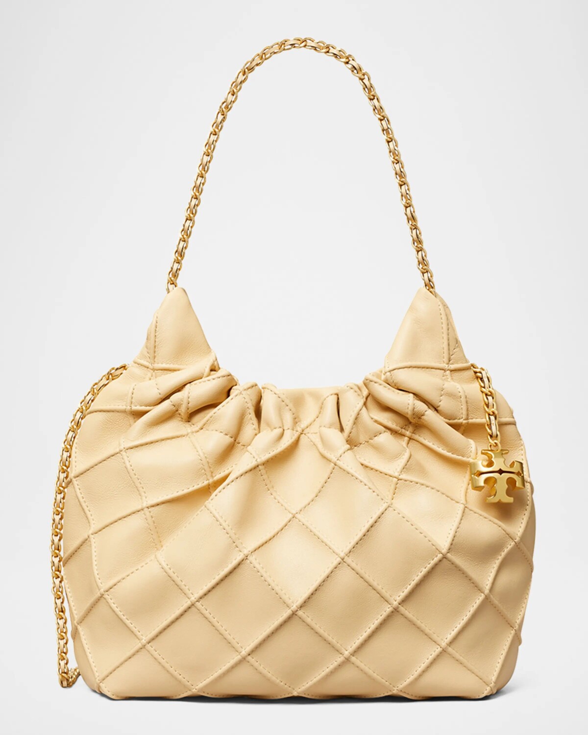 

Миниатюрная стеганая кожаная сумка-хобо Fleming Tory Burch, цвет Vanilla Soft Serve