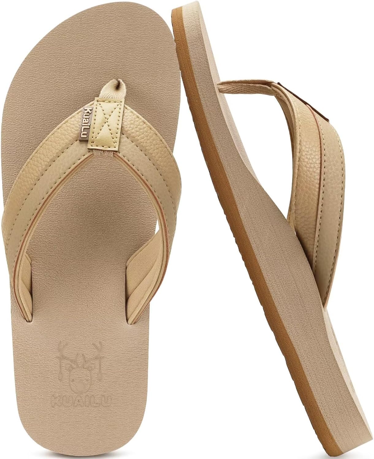 

Мужские шлепанцы KuaiLu для йоги из кожзама с поддержкой свода стопы, удобной амортизирующей подошвой, для ходьбы, сандалии-вьетнамки без застежек для дома и улицы, Apricot