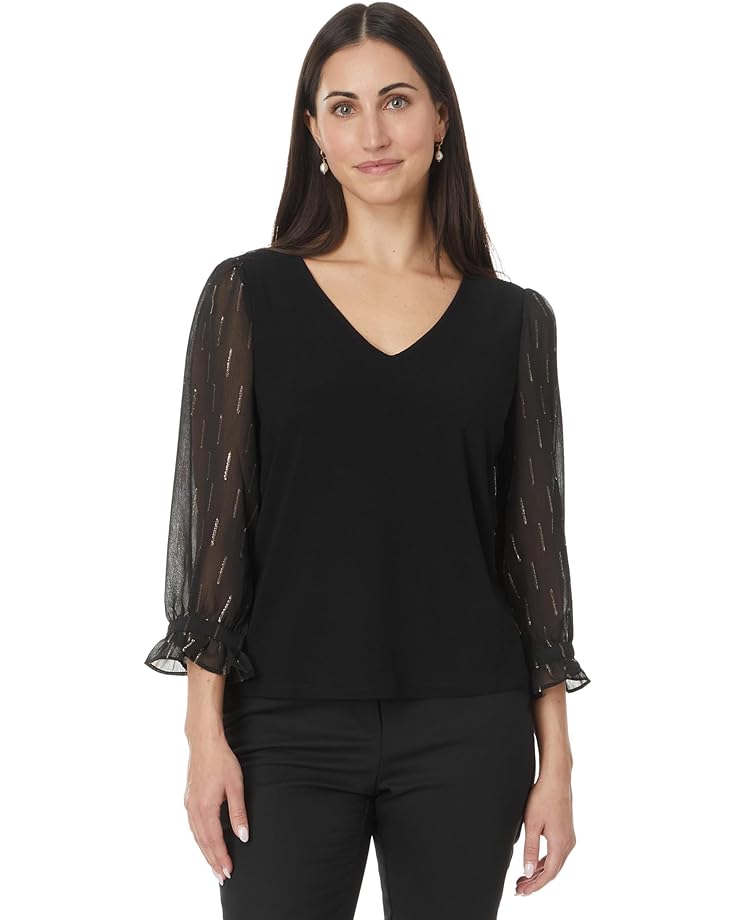 

Топ CeCe 3/4 Sleeve Mixed Media Knit Top, цвет Rich Black