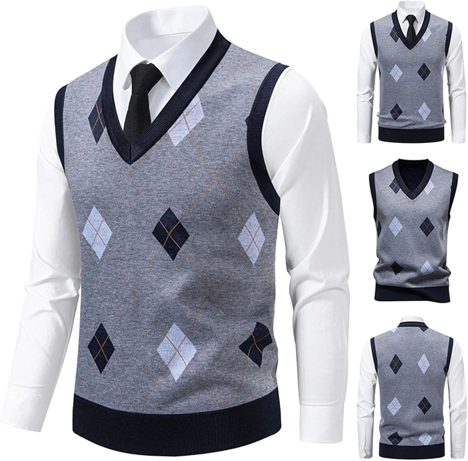 

Мужской свитер-жилет Argyle с V-образным вырезом, без рукавов, в стиле preppy