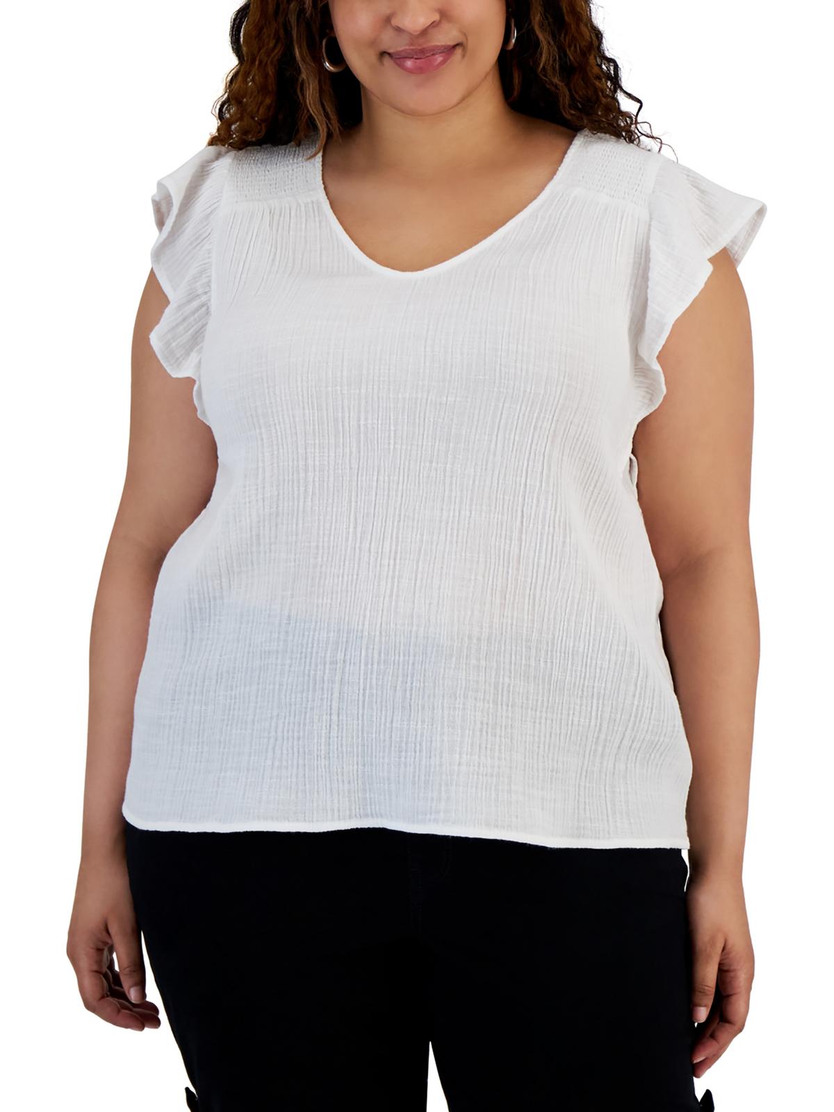 

Женская блузка с рукавами-крылышками и жатым эффектом Style & Co., цвет bright white