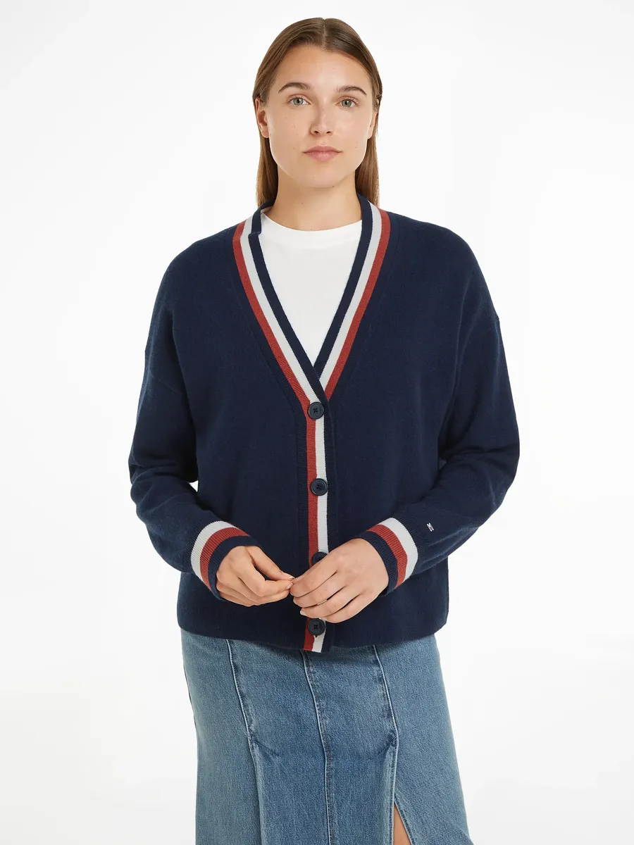 

Кардиган Tommy Hilfiger "GLOBAL STP WOOL CASH CARDIGAN" с полосой Tommy Hilfiger Global Stripe, цвет Desert Sky