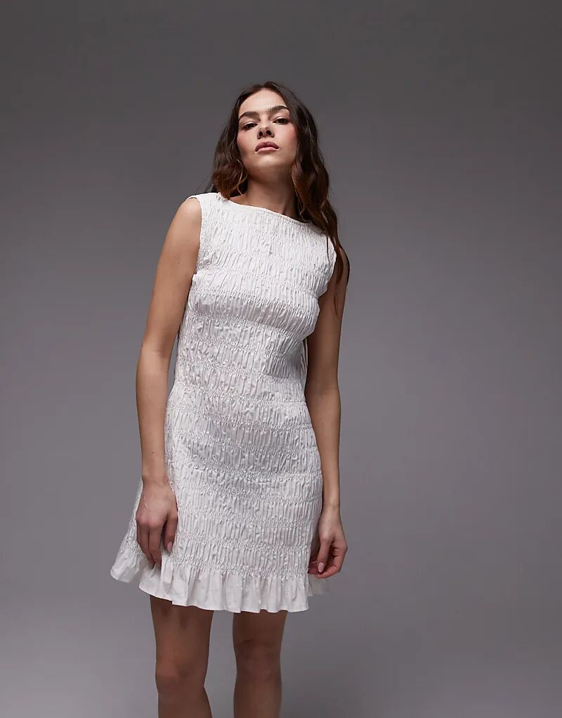 

Мини-платье Topshop из поплина с присборкой белого цвета