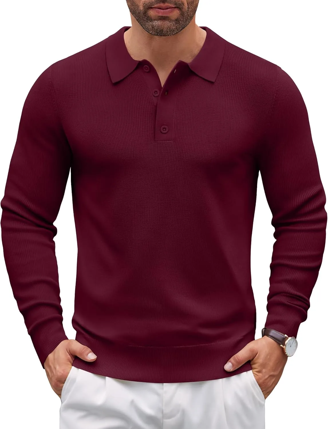 

COOFANDY мужской вязаный поло-свитер с длинным рукавом