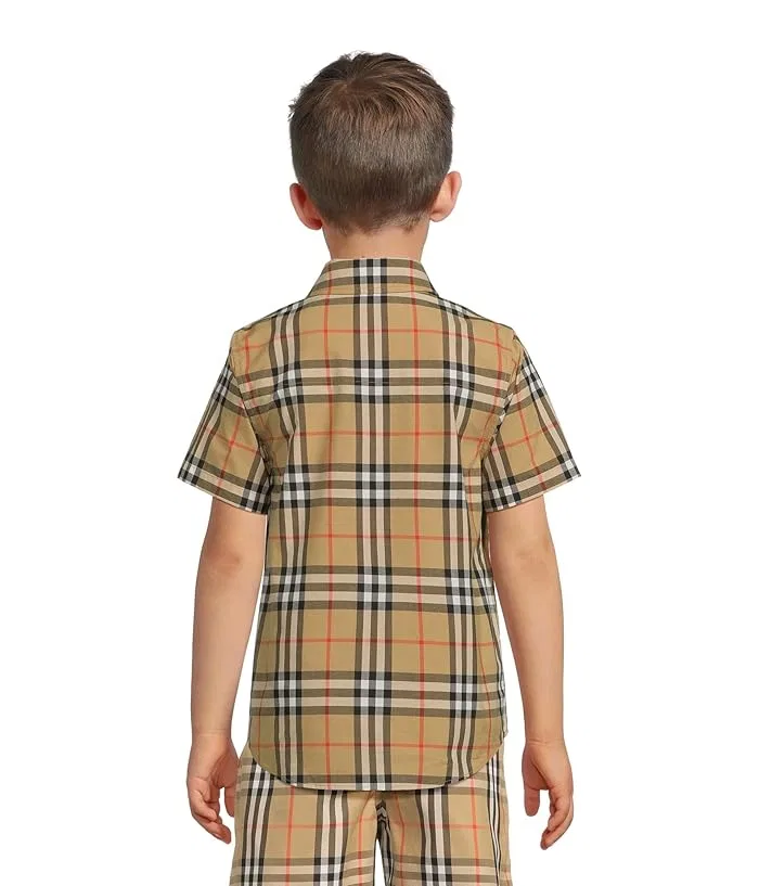 Рубашка с коротким рукавом клетчатая Owen Burberry Kids, Apple Green — фото 2
