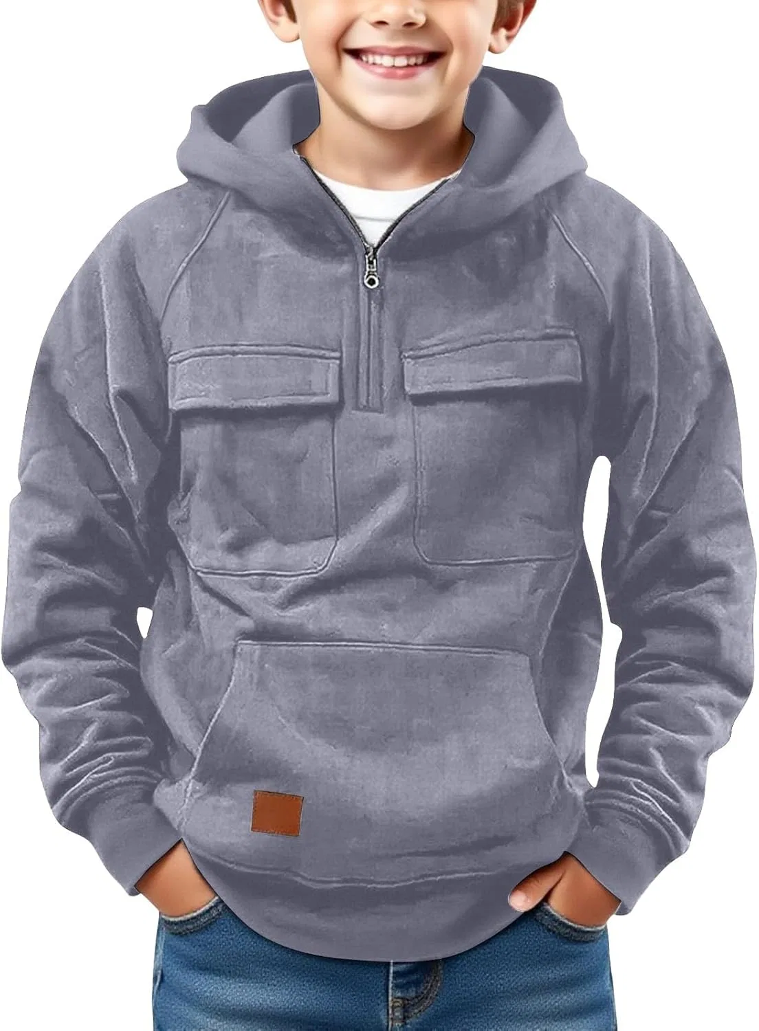 Детская худи на молнии, флисовая, толстая, Dark Gray
