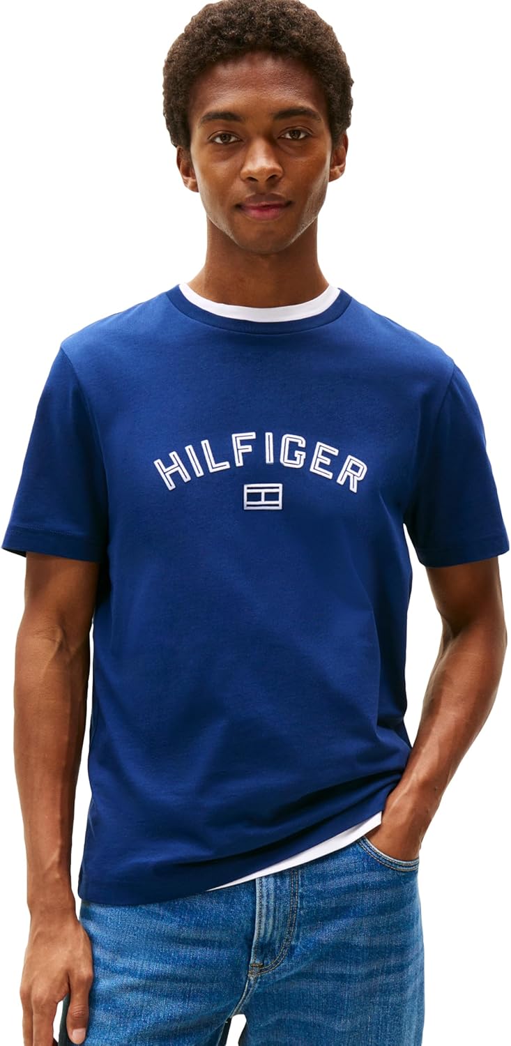 

Мужские хлопковые футболки с короткими рукавами Tommy Hilfiger с графическим логотипом Hilfiger, Preppy Navy, Синий, Мужские хлопковые футболки с короткими рукавами Tommy Hilfiger с графическим логотипом Hilfiger, Preppy Navy