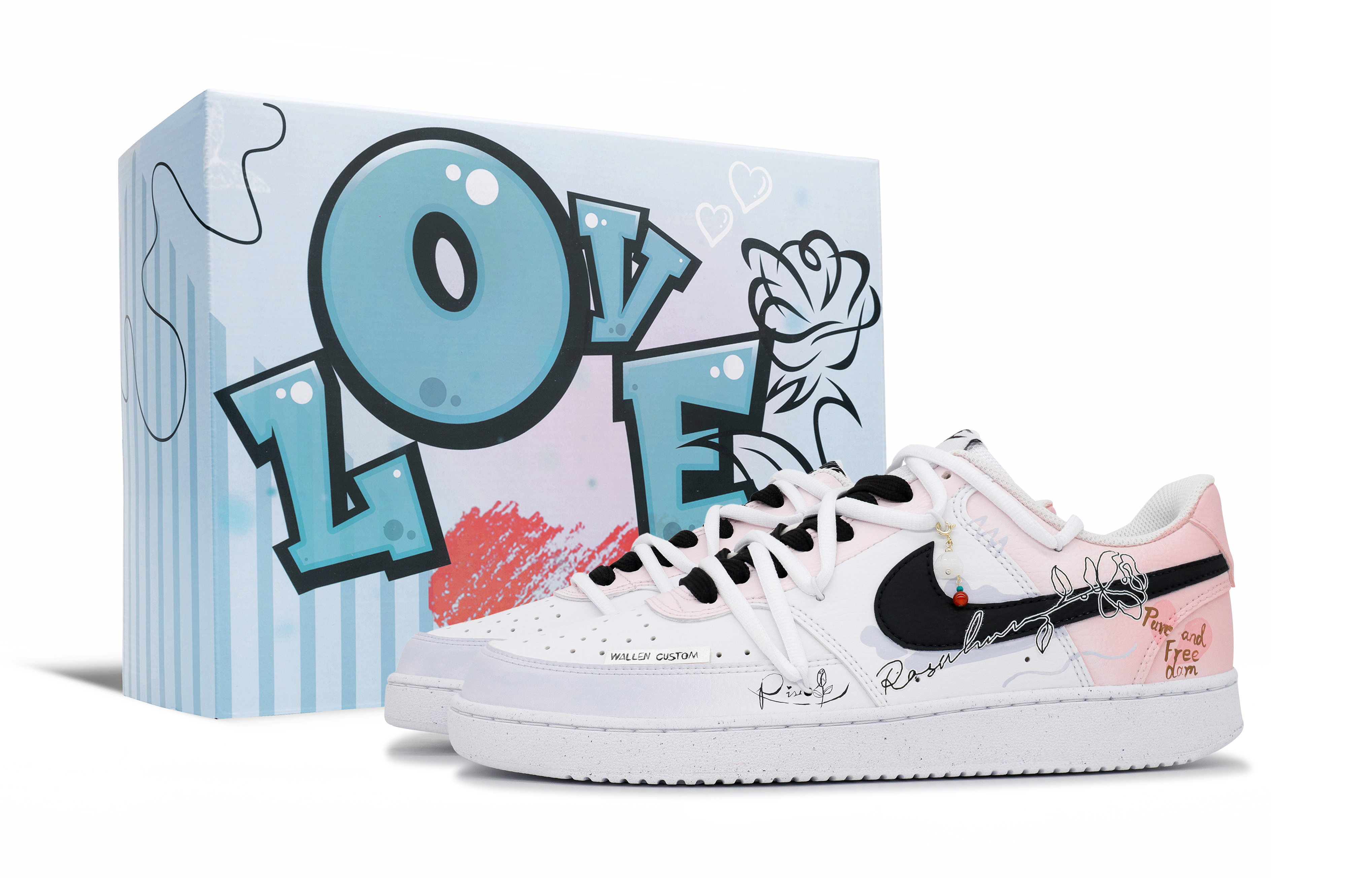 

Nike Кроссовки для скейтбординга Court Vision 1 Diana Rose с противоскользящей подошвой, износостойкие, мужские, белые, розовые