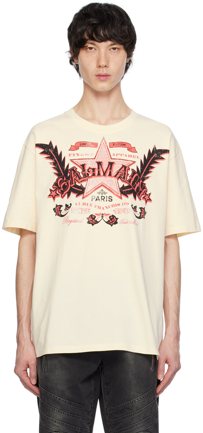 

Бежевая футболка в стиле вестерн Balmain, цвет Crame/Multicolor