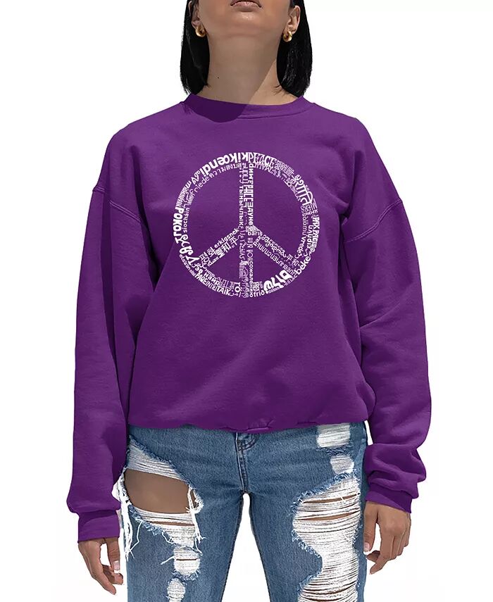

Женская толстовка с круглым вырезом Word Art The Word Peace In 77 Languages LA Pop Art, фиолетовый