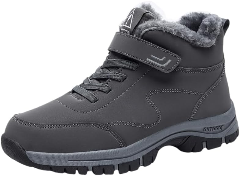 

Зимние мужские ботинки большого размера - утепленные спортивные сапоги до середины голени с нескользящей подошвой Hoalox, серый