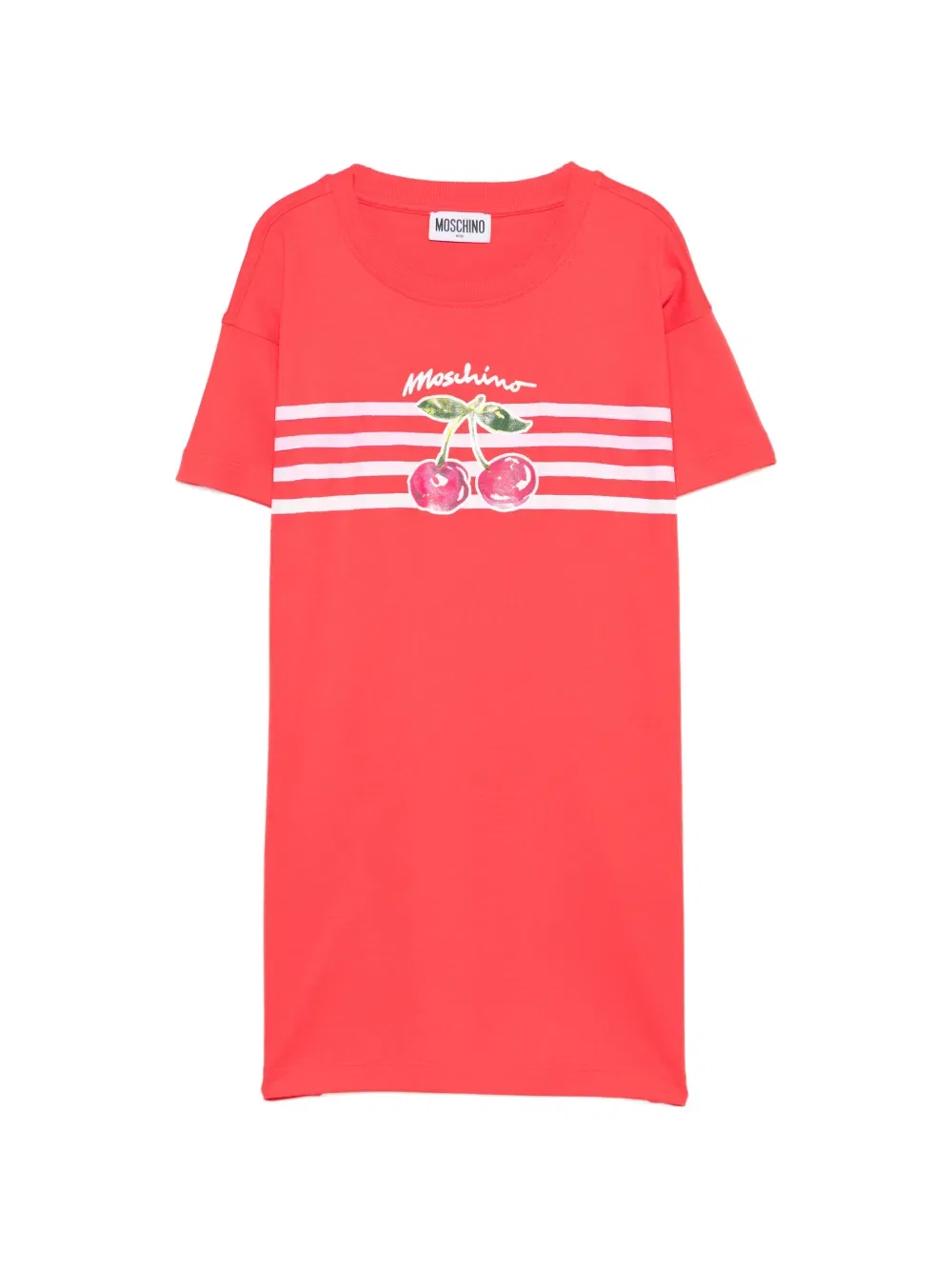 Платье в полоску с вишневым принтом Moschino Kids, красный