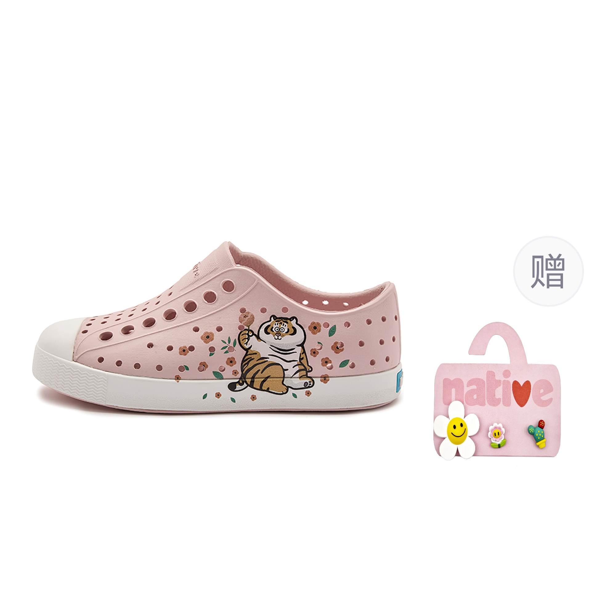 

Не жирный тигр x Jefferson Водонепроницаемые и дышащие детские сандалии Native Shoes, Lotus Pink | Takeshi Goda with розовый | белый[Parent and Kid Kids'-Gift Included Shoes]