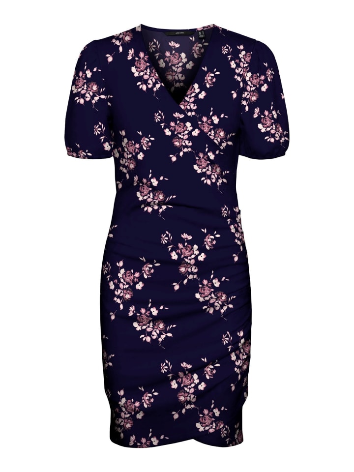 

Блузка миди с короткими рукавами, туника, платье в рубчик, VMELISA, цвет: темно-синий Vero Moda