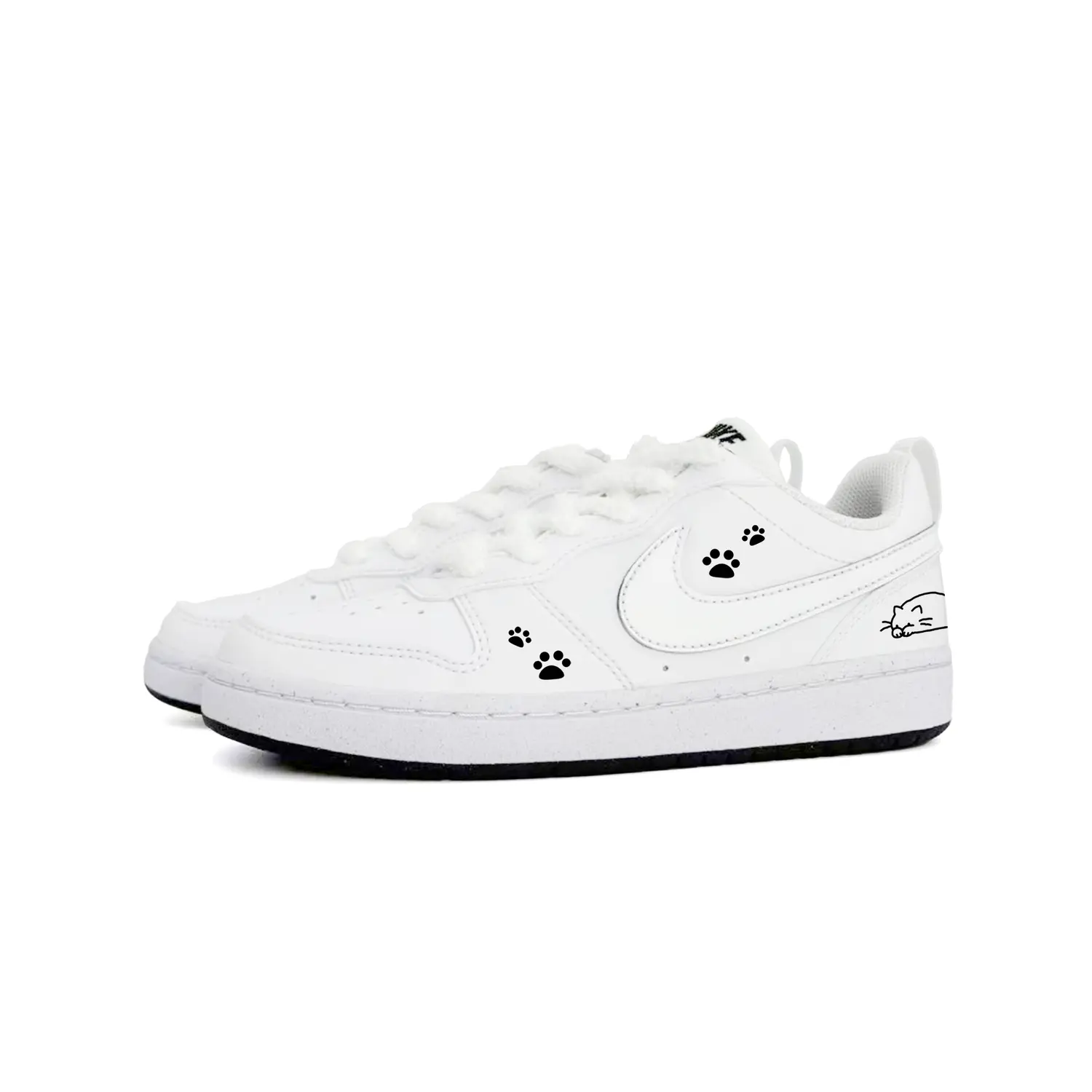 Nike Court Borough Sleepy Cat Abrasion Resistant Kids' Skateboarding Shoes White Teenagers — фото 4