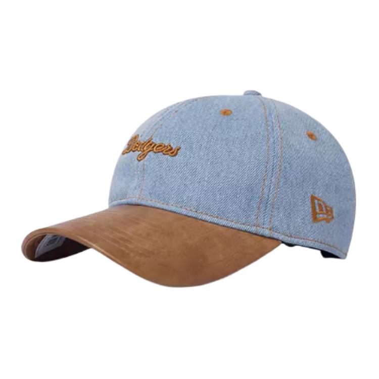

New Era Кожаная джинсовая бейсболка унисекс синий/бежевый, Blue/Beige