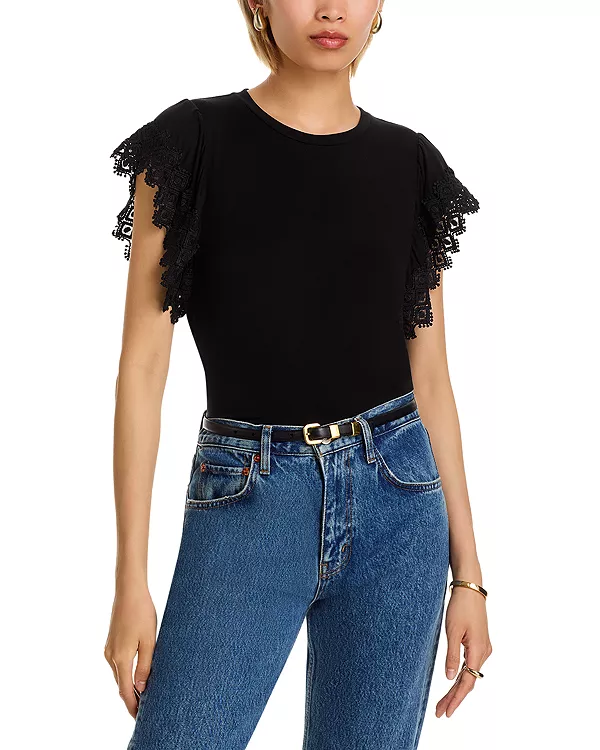 

Футболка с круглым вырезом и кружевными рукавами T Tahari, черный