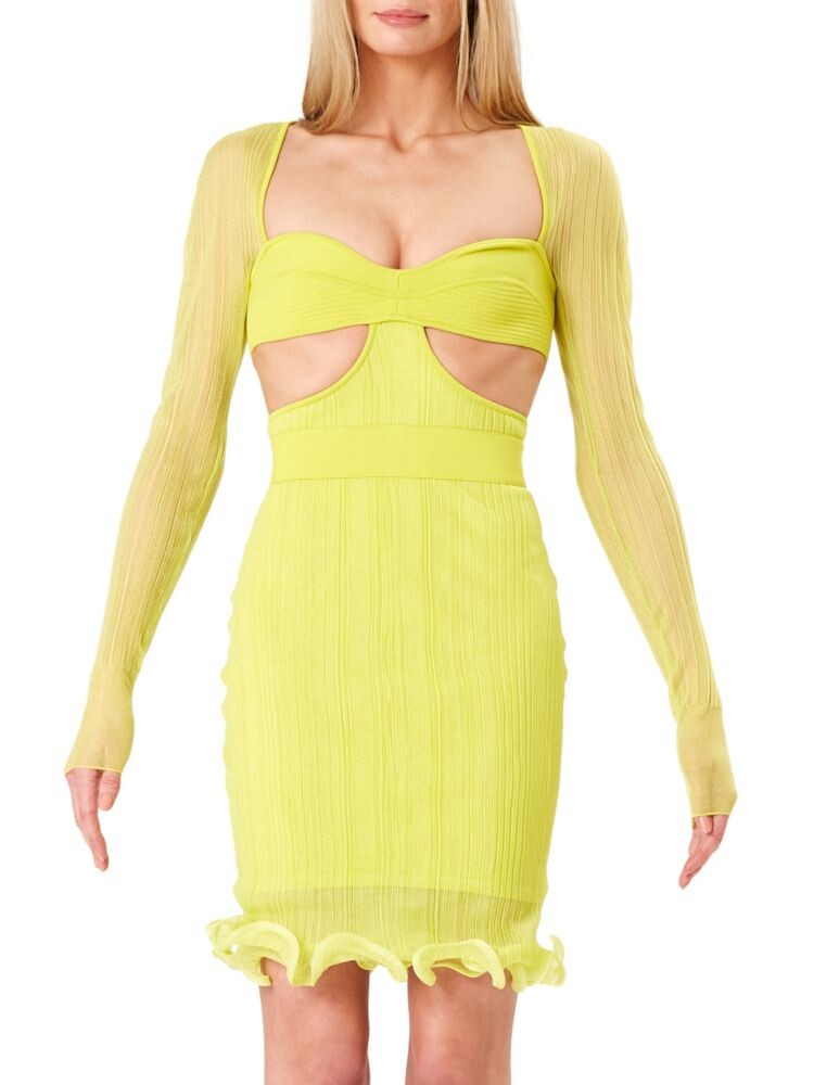 

Мини-платье-футляр с прозрачным вырезом Herve Leger, цвет Chartreuse