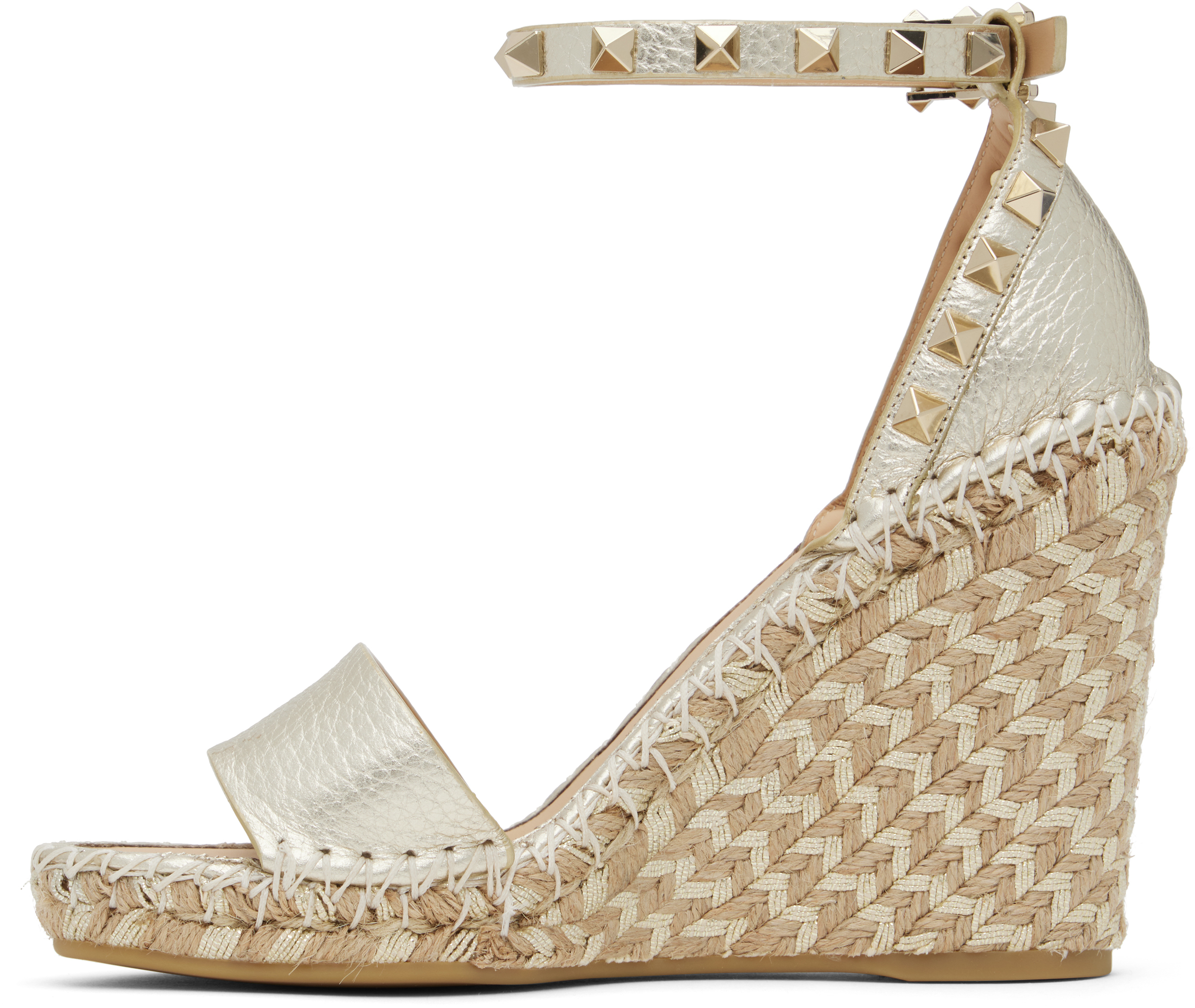 Серебристые босоножки на танкетке Double Rockstud из зернистой телячьей кожи Valentino Garavani — фото 3
