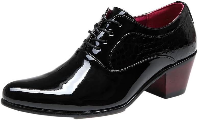 

Мужские повседневные классические туфли с высоким кубинским каблуком, шнуровкой, заостренным носком, для вечеринок, оксфорды Waolsu, черный