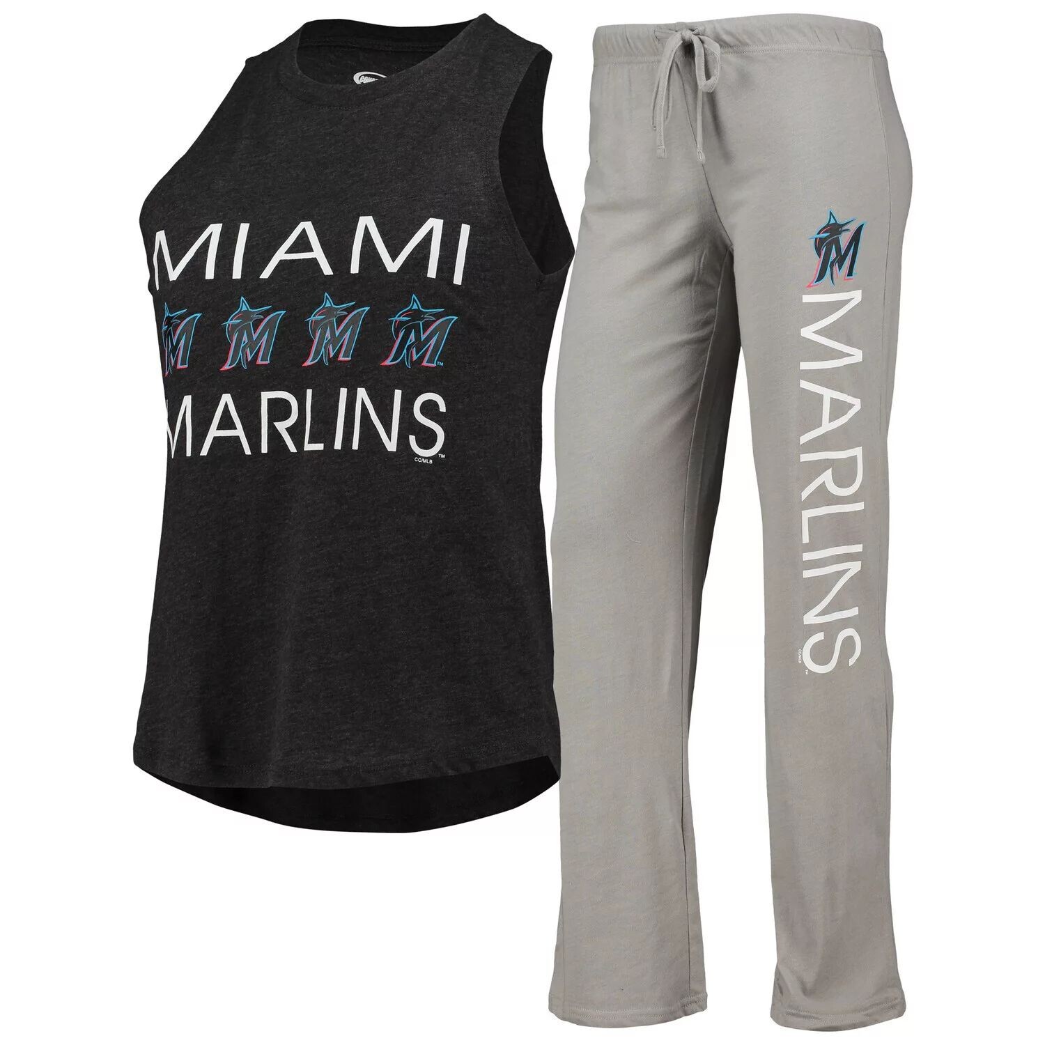 

Женский комплект Concepts Sport Серый/Черный Miami Marlins Meter Muscle Майка и брюки для сна