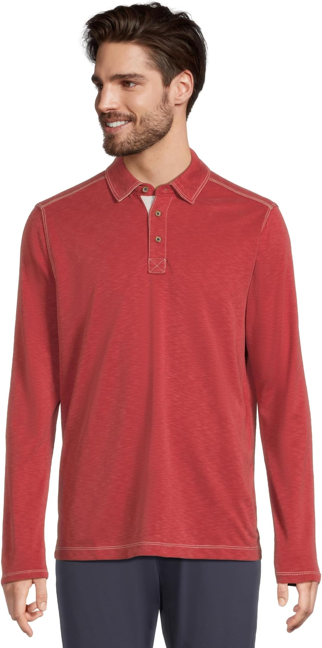 

Поло Johnston & Murphy Vintage Slub Long-Sleeve Polo, красный