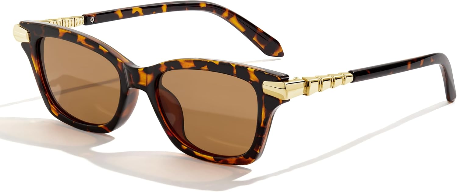 

Ретро-солнцезащитные очки «кошачий глаз» для женщин и мужчин, винтажные модные солнцезащитные очки с металлическими дужками в форме змеи, защита от УФ-излучения UV400 Jcheupet, Tortoise Frame - Gradient Brown Lens