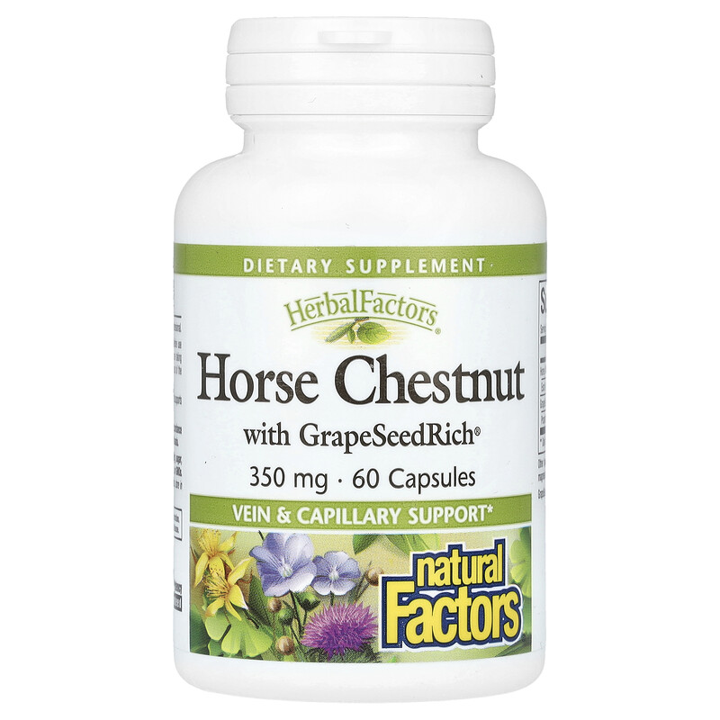 

Natural Factors, GrapeSeedRich и конский каштан, 350 мг, 60 капсул