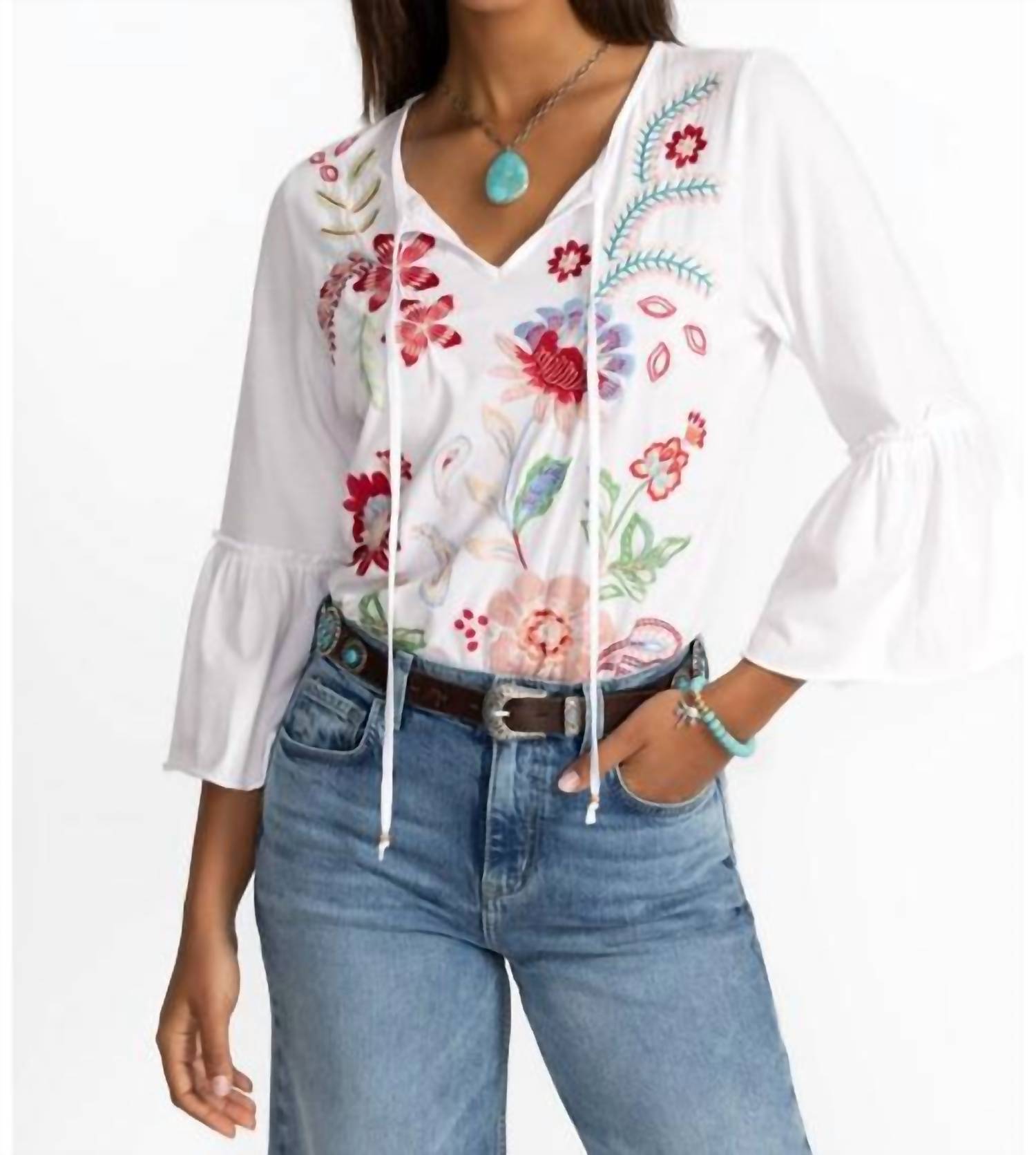 

Футболка Freyde с рюшами на рукавах, белая Johnny Was, белый