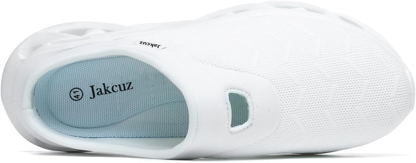 Jakcuz Men Slip On Mules Легкие кроссовки с открытой пяткой Дышащие прогулочные туфли, белый — фото 4