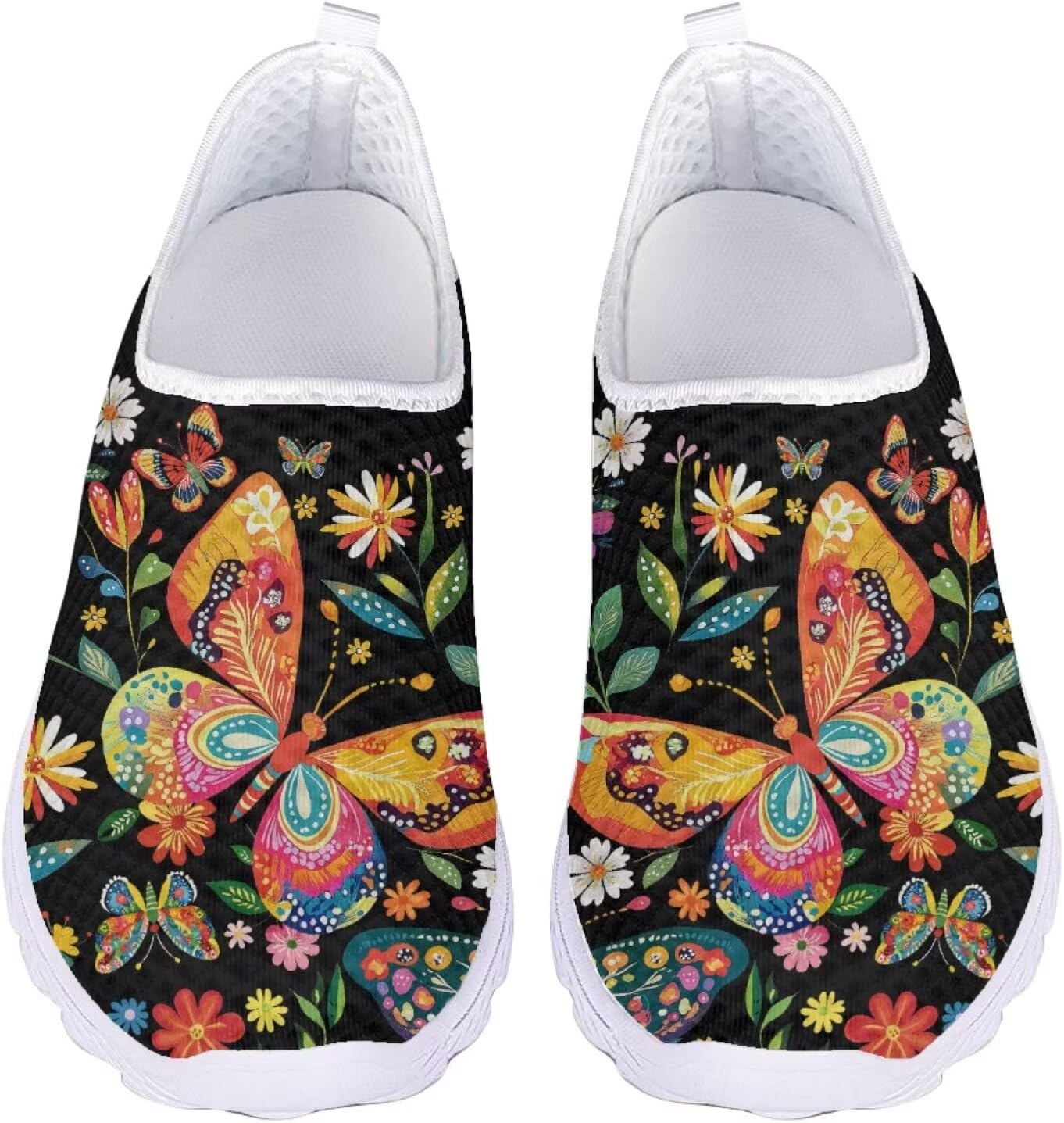 

Кроссовки Jeiento Slip On из сетки для женщин и мужчин, дышащие, пляжные, водные, на плоской подошве, теннисные, для бега и повседневной носки, Rainbow Hippie Flower Butterfly