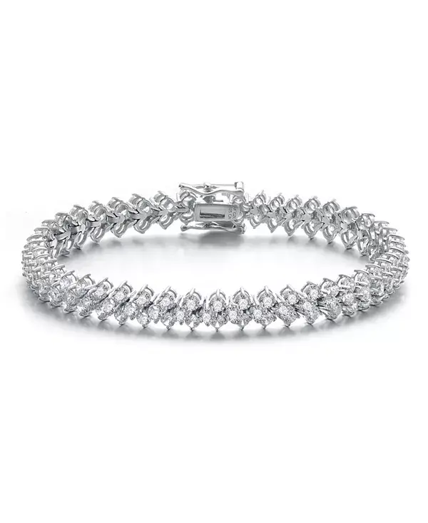 

Трехрядный теннисный браслет из стерлингового серебра с покрытием из белого золота и прозрачными кубическими цирконами Genevive, white