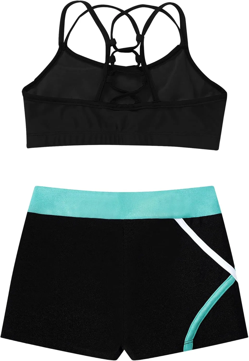 Детский спортивный комплект из топа и шорт, TiaoBug, V-waist Blue Green — фото 4