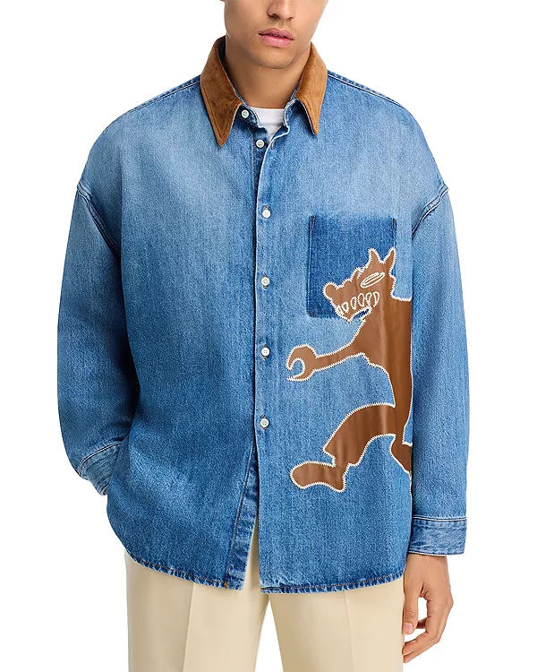 

Объемная рубашка с аппликацией в виде волка Marni, синий