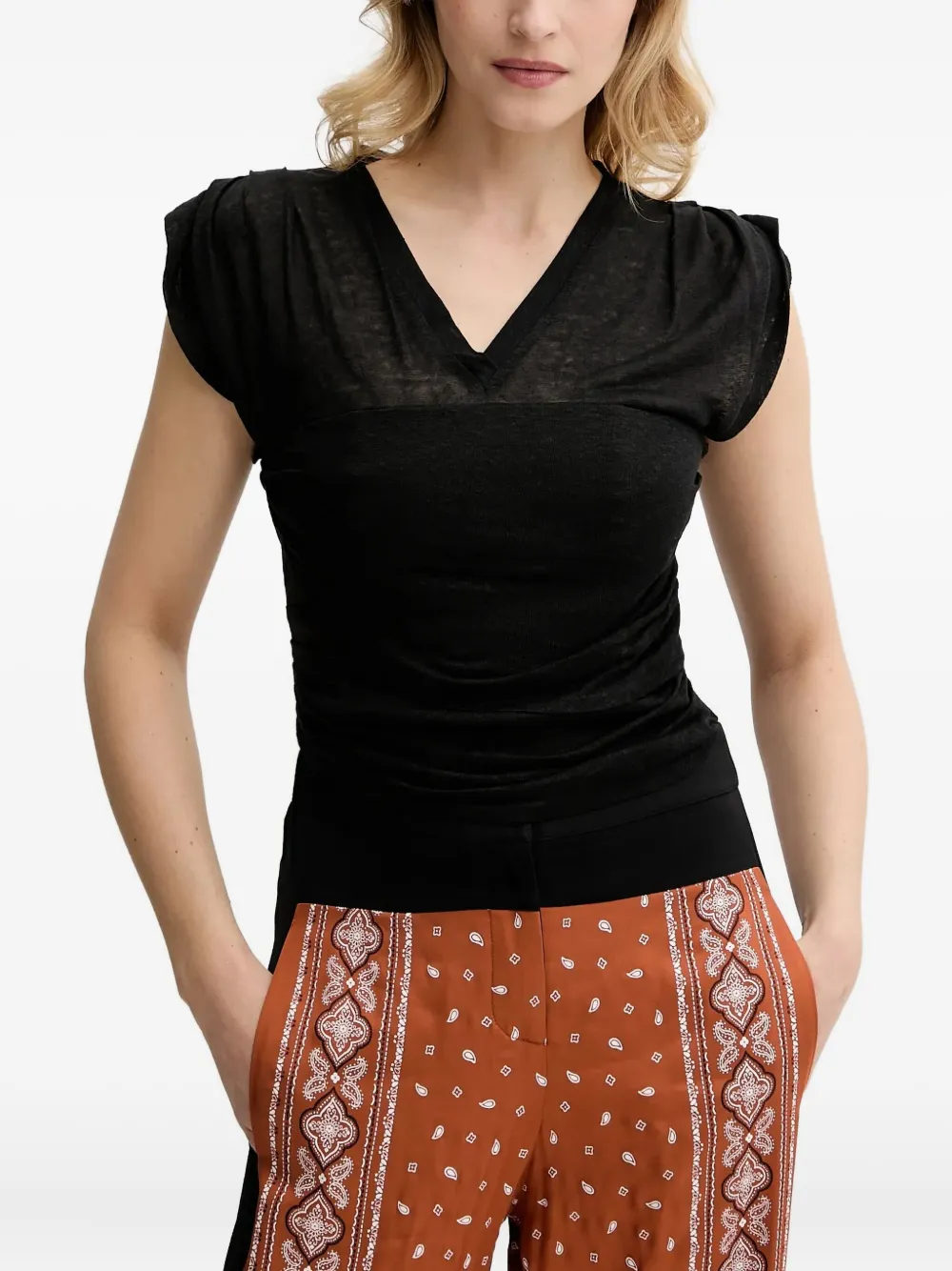 

Топ с объемными рукавами и V-образным вырезом PINKO, черный