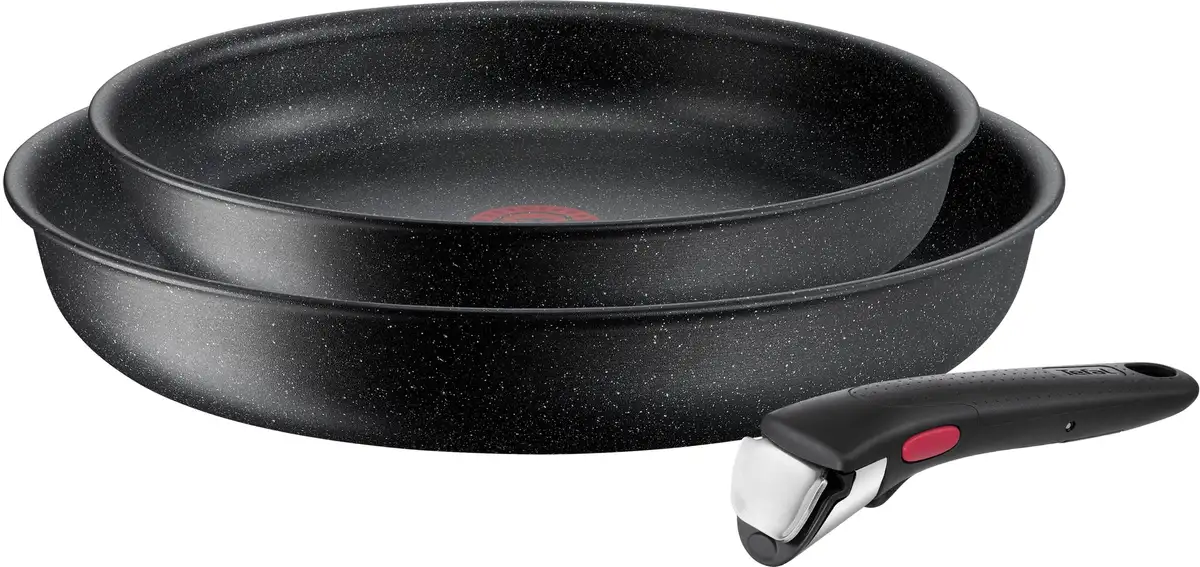 

Набор сковород Tefal "Ingenio Black Stone", алюминий, (набор, 3 предмета, по 1 сковороде Ø 24/28 см, В: 6 см), антипригарное, съемная ручка, термосигнал, все виды плит, индукция Ø 28 см, черный