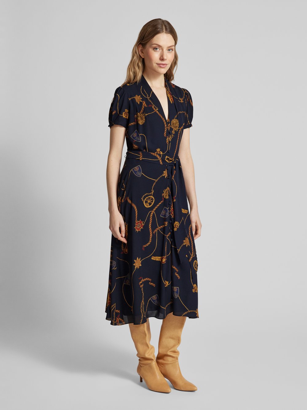 

Платье миди с завязывающимся поясом модель 'RALGIS' Lauren Ralph Lauren, темно-синий