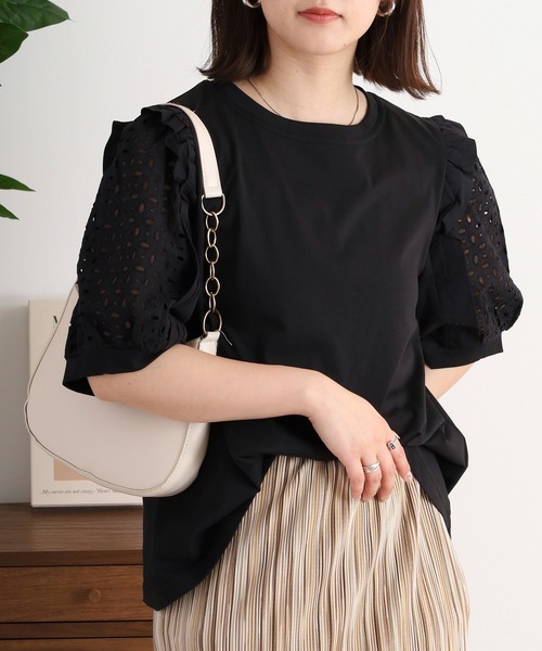 

BRODIAEA Топ с кружевными оборками на рукавах, Brodiae, черный