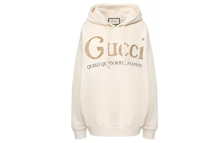 Худи Gucci Худи из хлопка, с блестящим логотипом, экрю