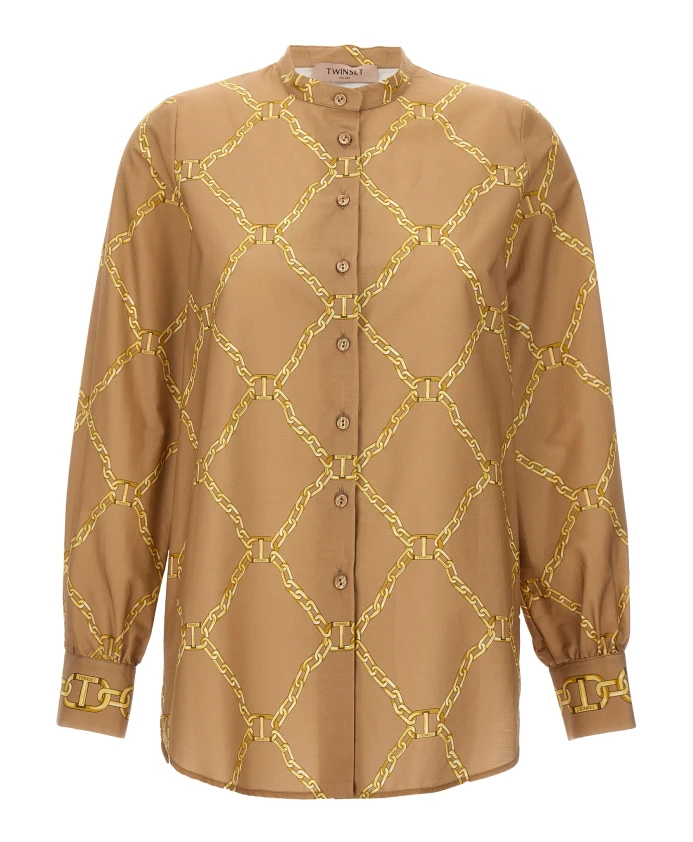

Рубашка из хлопкового поплина с принтом Twinset, бежевый