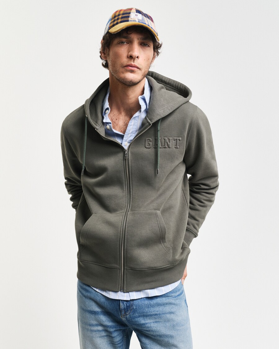 

Толстовка с капюшоном на молнии GANT Zip-Up Hoodie, оливковый