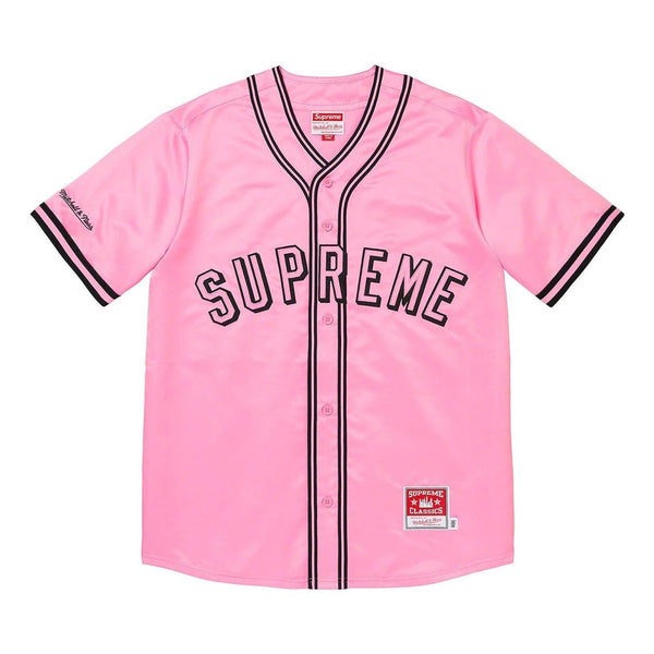 

Спортивная футболка x mitchell & ness satin baseball jersey 'pink black' Supreme, розовый