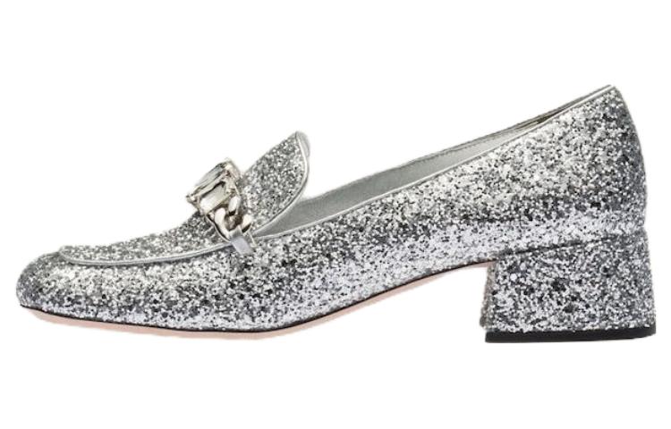 Лоферы женские блестящие 3,5 см MIU MIU, Glitter Silver