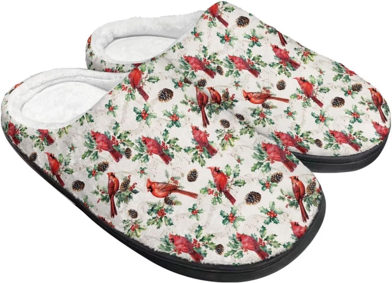 

Женские уютные пушистые тапочки унисекс с легким надеванием, повседневные домашние тапочки для спальни с противоскользящей подошвой для мужчин Tomeusey, Cardinal Birds