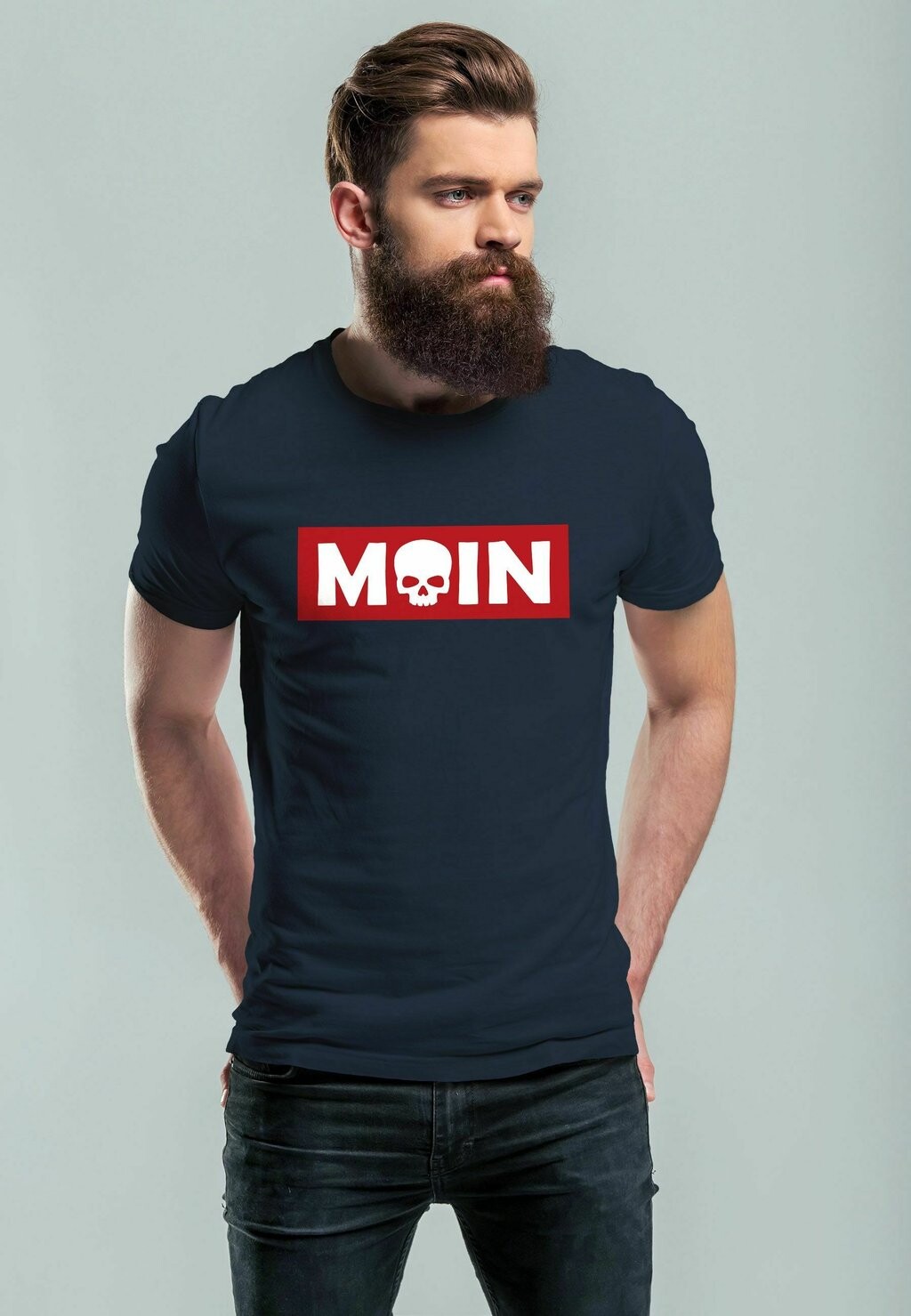 

Футболка с принтом SCHRIFTZUG MOIN SKULL PARODIE FASHION STREETSTYLE Neverless, цвет navy