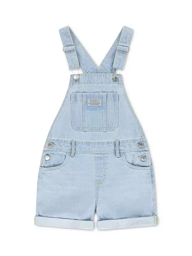 Детский классический джинсовый короткий комбинезон, синий Levi's — фото 4