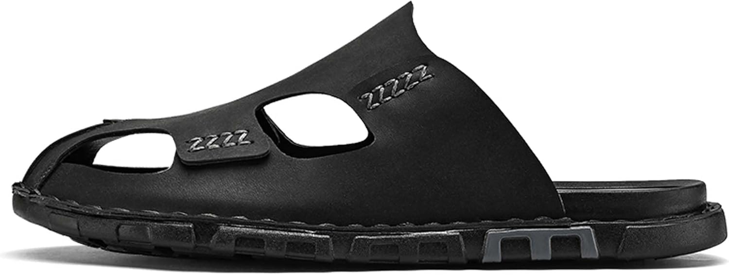 

Мужские кожаные сандалии-сланцы Vtiao, с закрытым носком, противоскользящие, износостойкие, мягкие и долговечные, для дома и улицы, пляжные сандалии-сланцы для мужчин, черный