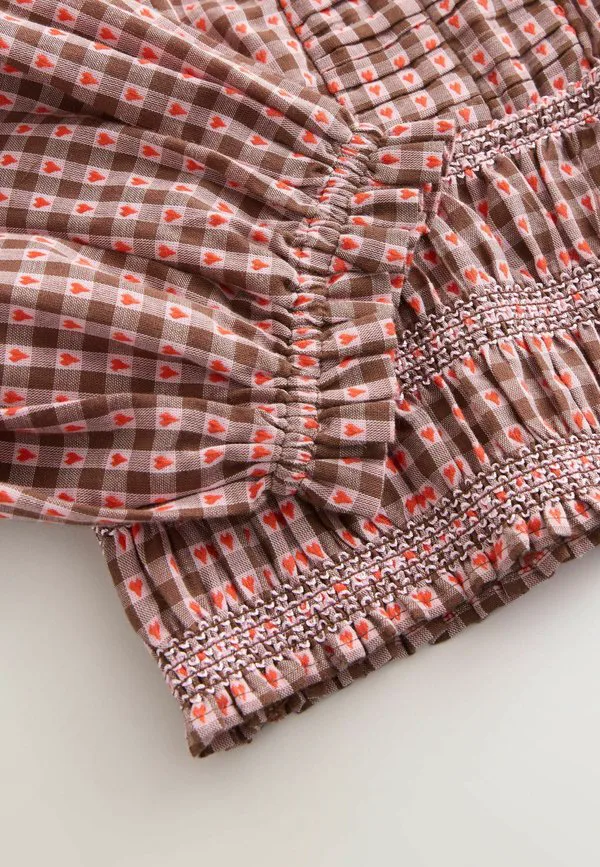 Блузка прямого кроя с v-образным вырезом и длинными рукавами Next, Brown Red Heart Gingham — фото 3