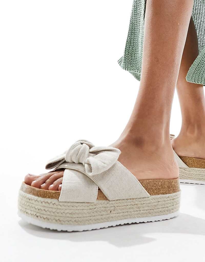 

ASOS DESIGN – Спасибо Босоножки на платформе из натуральных материалов с бантом